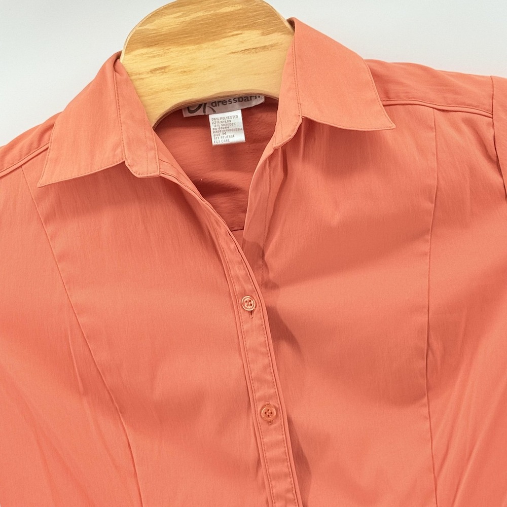 Dressbarn Shirt Womens Medium Orange Button Up 3/4 Sleeve Collared Stretch Work
